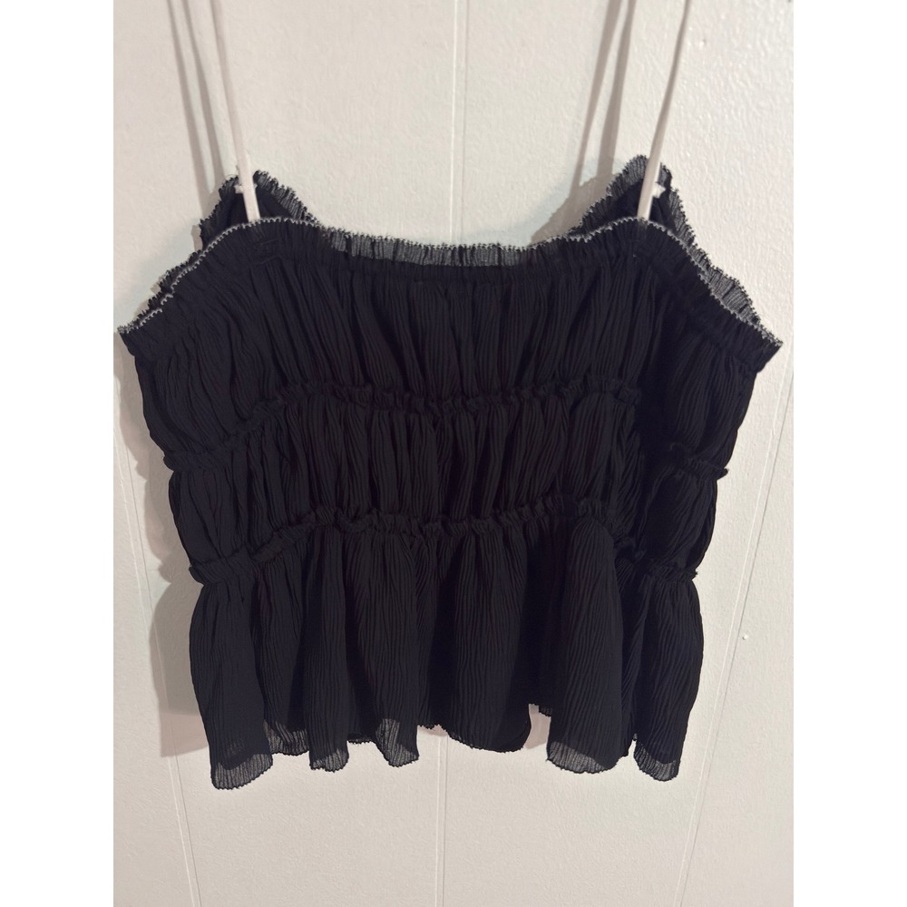 NWT Zara‎ Pleated Smocked Camisole Women L Black Bow Peplum Tank Top Festival - Picture 5 of 8